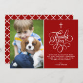 Carte De Remerciements Script Whimsical Rouge Première Sainte Communion P (Devant / Derrière)