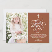 Carte De Remerciements Script Whimsical Terracotta Première Communion Pho (Devant)