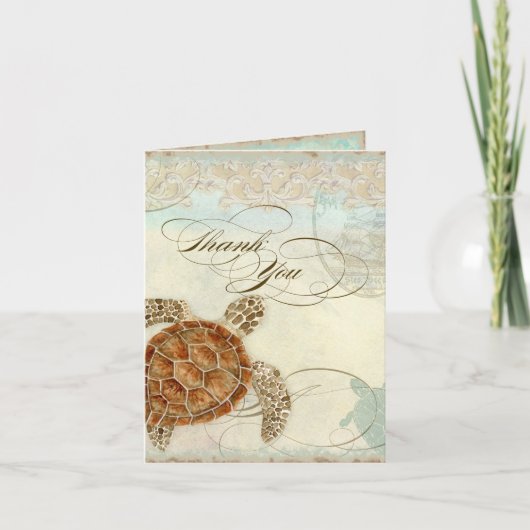 Carte De Remerciements Sea Turtle Modern Coastal Ocean Beach Swirls (Devant)