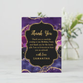 Carte De Remerciements Séquines violette foncée et or Agate Anniversaire (Debout devant)