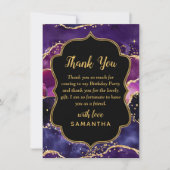 Carte De Remerciements Séquines violette foncée et or Agate Anniversaire (Devant)