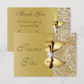 Carte De Remerciements Séquins d'or Faux Bow Mariage de diamant (Devant / Derrière)