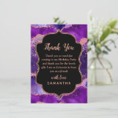 Carte De Remerciements Séquins violets foncés et roses Agate Anniversaire (Debout devant)