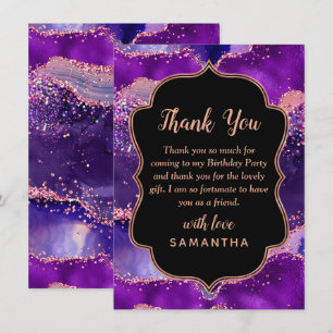 Carte De Remerciements Séquins violets foncés et roses Agate Anniversaire