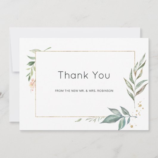 Carte De Remerciements Sérénité Simplistic Greenery Mariage géométrique (Devant)