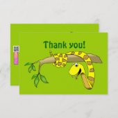 Carte De Remerciements Serpent mignon de jaune de bande dessinée dans un (Devant / Derrière)