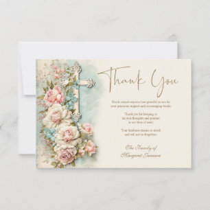 Carte De Remerciements Service funéraire Floral Cross Religieux