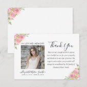 Carte De Remerciements Service funéraire rose Floral Aquarelle (Devant / Derrière)