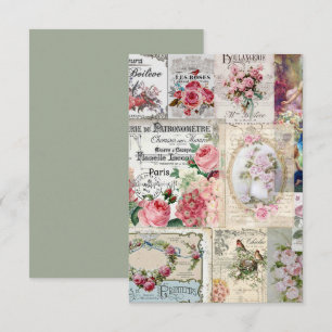 Carte De Remerciements Shabby collage chic, pays victorien, découpage, b