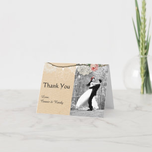 Carte De Remerciements Shabbychic Burlap rose Mariage de dentelle florale