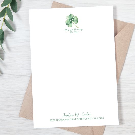 Carte De Remerciements Shamrock Aquarelle St. Pat Irlandais Bénédiction V