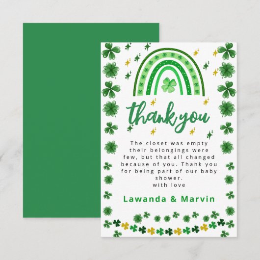 Carte De Remerciements Shamrock | BABY SHOWER (Devant / Derrière)