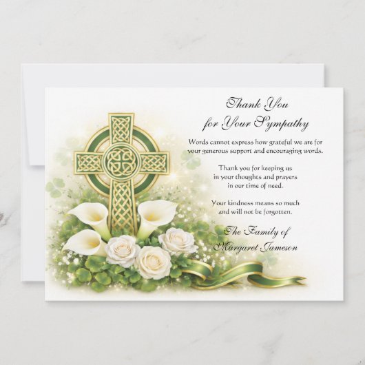 Carte De Remerciements Shamrocks Catholic Irish Celtic Cross Condolence  (Devant)