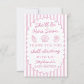 Carte De Remerciements She'll Be Here Soon Pink Shells Baby Shower (Devant)