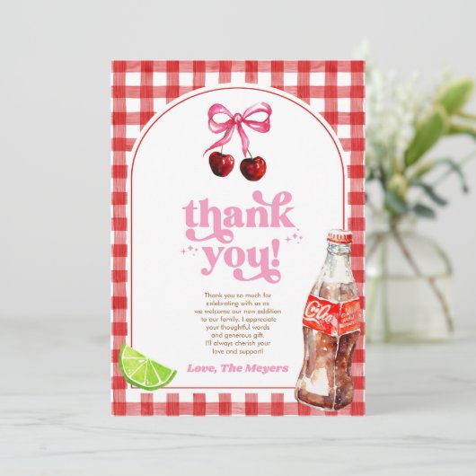 Carte De Remerciements She's Ready To Pop! Cherry Soda Pop Baby Shower (Debout devant)
