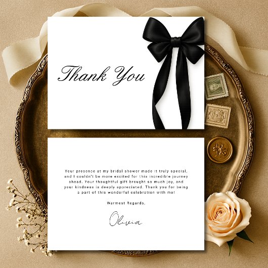 Carte De Remerciements She's Tying the Knot Black Bow Bridal Shower