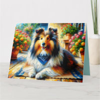 Shetland Sheepdog dans Cottage Garden Scène