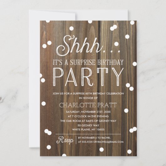 Carte De Remerciements Shh Surprise fête d'anniversaire Rustic Wood (Devant)