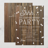 Carte De Remerciements Shh Surprise fête d'anniversaire Rustic Wood (Devant / Derrière)