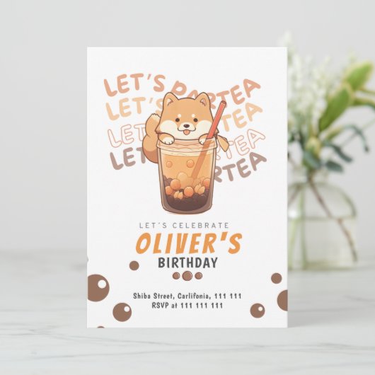 Carte De Remerciements Shiba Inu fête d'anniversaire moderne pour enfants (Debout devant)