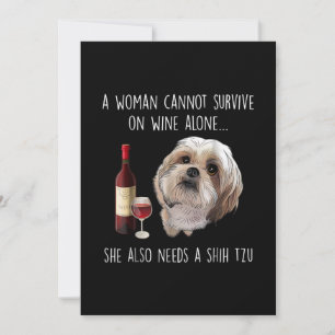 Carte De Remerciements Shih Tzu Une femme ne peut survivre avec du vin