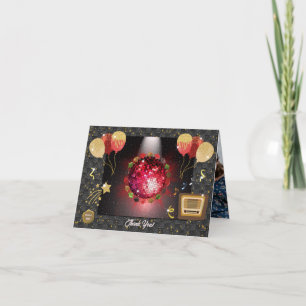 Carte De Remerciements Shiny Red Disco Ball & Gradued Casquettes Photo