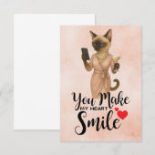 Carte De Remerciements Siamese Cat regarde son téléphone portable (Devant / Derrière)