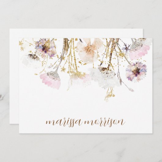 Carte De Remerciements Signature de script personnalisée Fleur sauvage (Devant / Derrière)