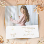 Carte De Remerciements Signature d'or Photo Première communion sainte<br><div class="desc">Doté d'un nom de signature de script doré. Personnalisez avec votre photo et la première communion sainte spéciale message de remerciement en lettres d'or chic sur ce design élégant. Conçu par Thisisnotme©</div>