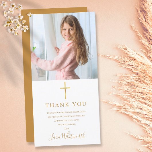 Carte De Remerciements Signature d'or Photo Première communion sainte