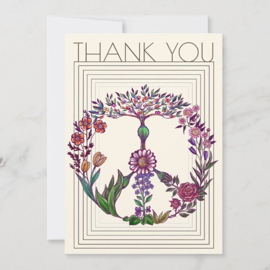 Carte De Remerciements Signe de paix floral Fleurs modernes bohèmes Fémin (Devant)