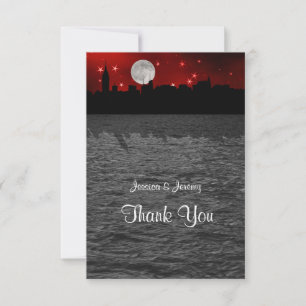 Carte De Remerciements Silhouette de la ville de New York sous la Lune Ro