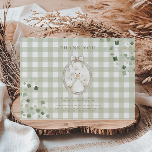 Carte De Remerciements Silly Goose 1st Birthday Green Gingham