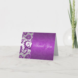 Carte De Remerciements Silver and Purple Damask II Thank You
