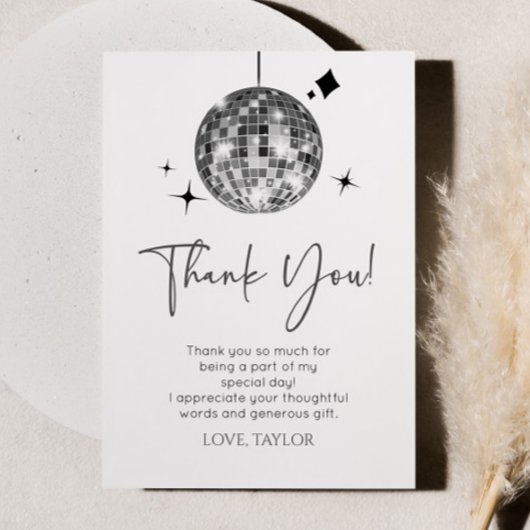 Carte De Remerciements Silver Disco Ball Let's Disco fête d'anniversaire