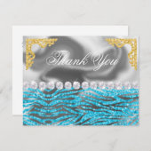 Carte De Remerciements Silver Foil Gold & Light Blue Zebra Imprimer Anniv (Devant / Derrière)
