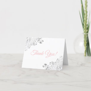 Carte De Remerciements Silver Frills Elegant Blanc & Rose Mariage Photo