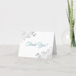 Carte De Remerciements Silver Frills Elegant Blanc & Turquoise Mariage Ph