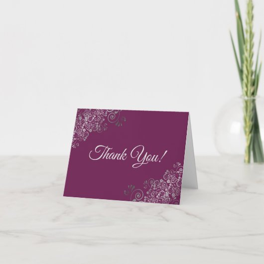 Carte De Remerciements Silver Frills Elegant Cassis Purple Mariage Photo (Devant)