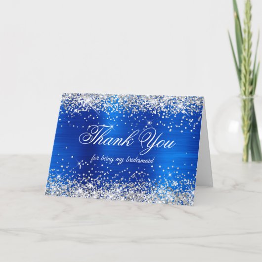 Carte De Remerciements Silver Glitter Royal Blue Foil Bridesmaid (Devant)