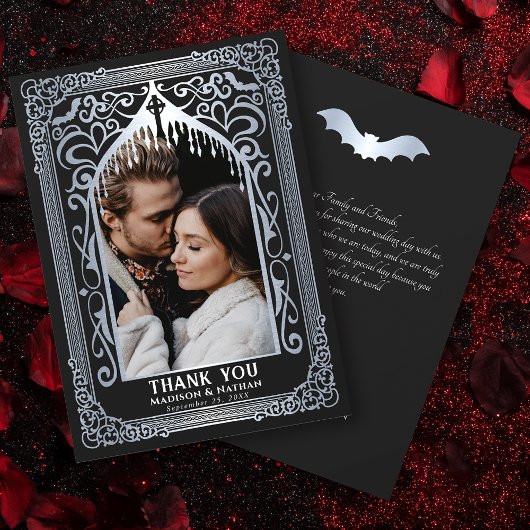 Carte De Remerciements Silver Gothic Vampire Cathedral Photo Wedding