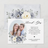 Carte De Remerciements Silver Grey Ivory Floral hiver Rustique Mariage (Devant / Derrière)