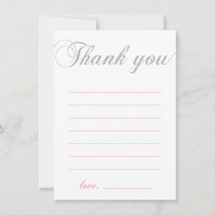 Carte De Remerciements Silver & Pink Note de remerciement pour fête de