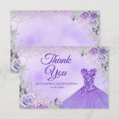 Carte De Remerciements Silver violet Noël Flocon de neige Mis Quince (Devant / Derrière)