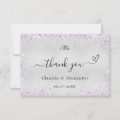 Carte De Remerciements Silver violet photo élégant mariage (Devant)