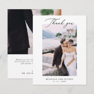 Carte De Remerciements Simple 2 Photo Typographie Message Cœur Mariage