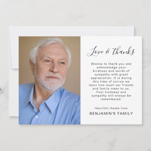 Carte De Remerciements Simple 2 Script photo Bereavity Sympathy Funeral (Devant)