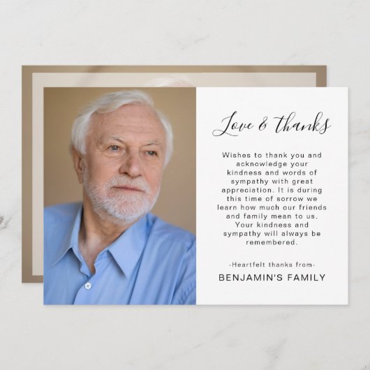 Carte De Remerciements Simple 2 Script photo Bereavity Sympathy Funeral (Devant / Derrière)