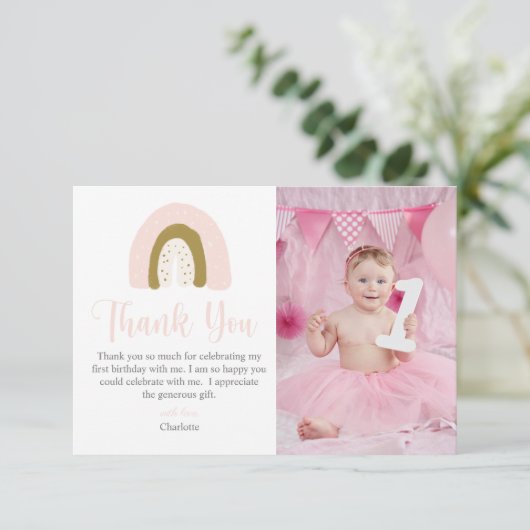 Carte De Remerciements Simple Anniversaire Rose Aquarelle Arc-en-ciel (Debout devant)