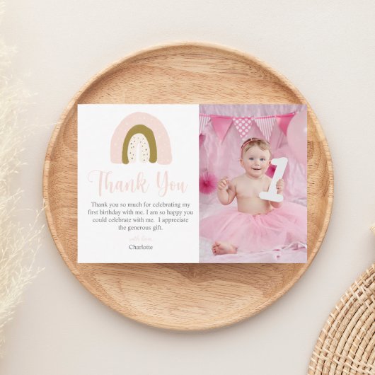 Carte De Remerciements Simple Anniversaire Rose Aquarelle Arc-en-ciel